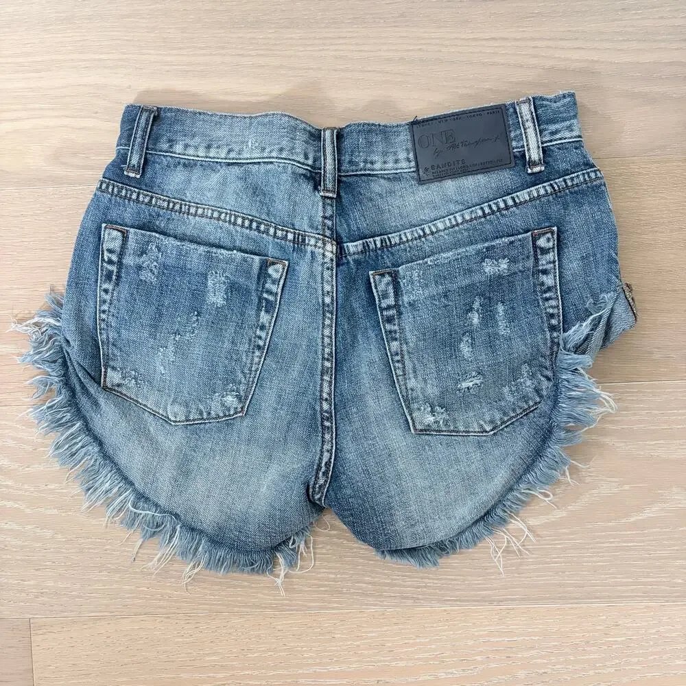 One x OneTeaspoon Bandits Denim Distressed Jean Shorts Buttonfly sz 25